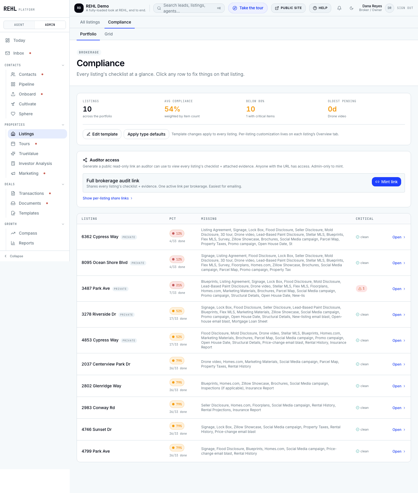 Compliance, audit-ready in the REHL dashboard